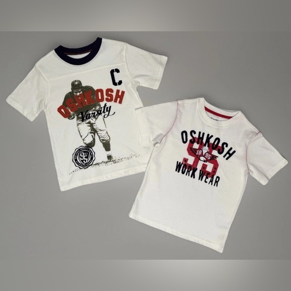 Oshkosh Boys Lot Of 2 Short Sleeve T-shirts Size 4 4T Football Summer Embroidery - Picture 1 of 6